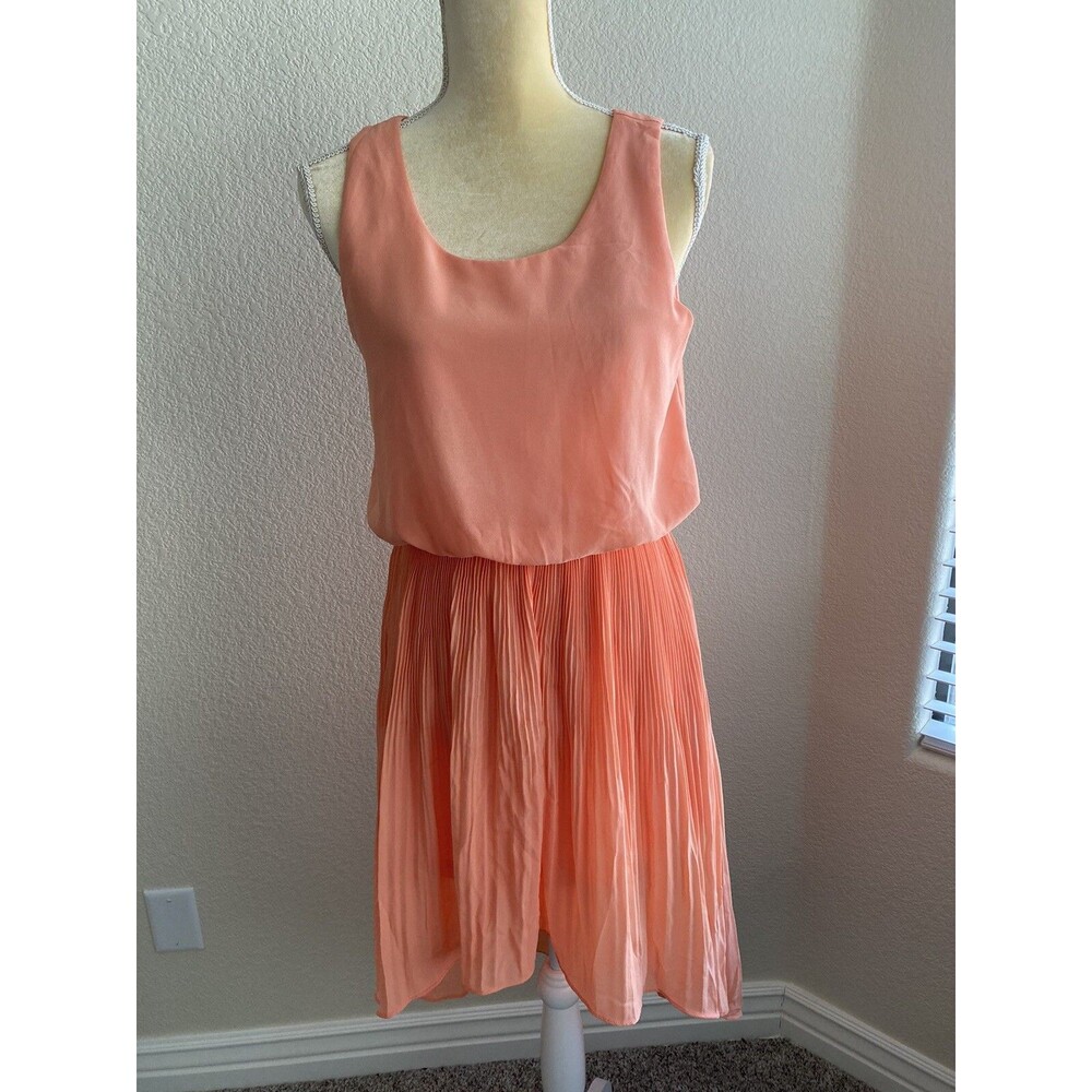 English Rose Salmon Peach High Low Sleeveless Lined Pleated Dress SZ M